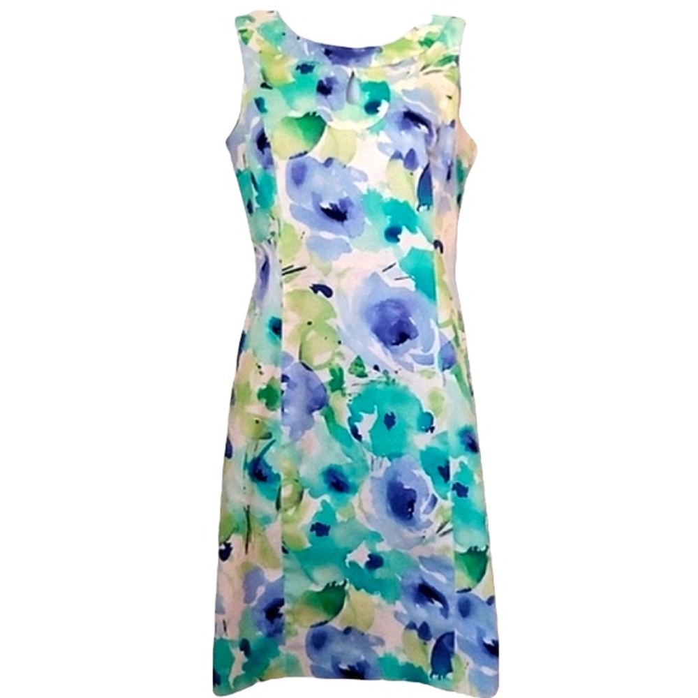 CHAPS Watercolor Sleeveless Keyhole Midi Dress size 8
